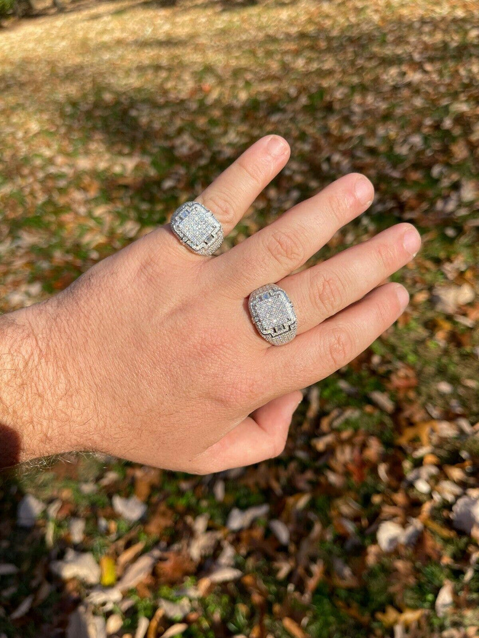 HarlemBling Mens MOISSANITE Ring Real Solid 925 Silver Hip Hop Iced Pass Diamond Test Pinky