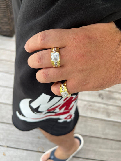 HarlemBling Mens MOISSANITE Ring14k Gold Plated Square Real 925 Silver Iced Pinky Hip Hop