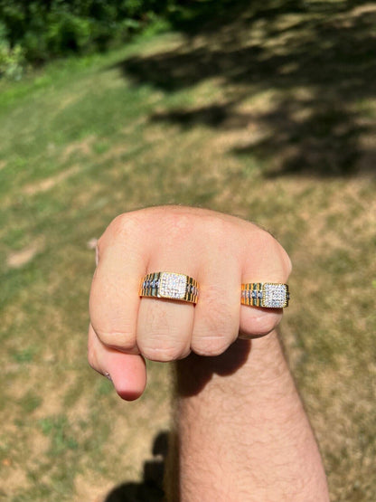 HarlemBling Mens MOISSANITE Ring14k Gold Plated Square Real 925 Silver Iced Pinky Hip Hop