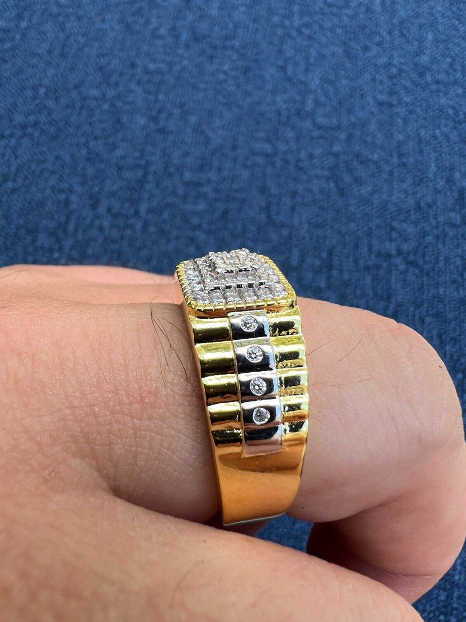 HarlemBling Mens MOISSANITE Ring14k Gold Plated Square Real 925 Silver Iced Pinky Hip Hop