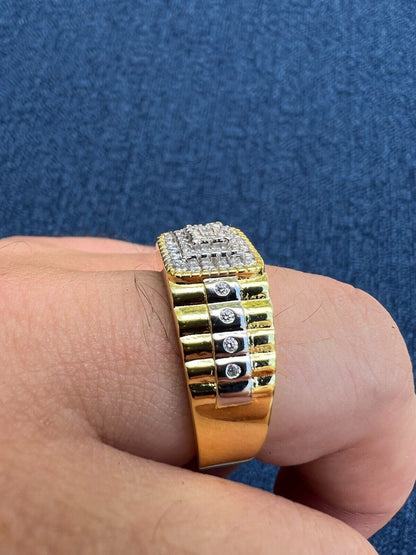 HarlemBling Mens MOISSANITE Ring14k Gold Plated Square Real 925 Silver Iced Pinky Hip Hop