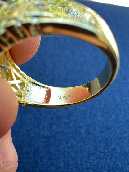 HarlemBling Mens MOISSANITE Ring14k Gold Plated Square Real 925 Silver Iced Pinky Hip Hop