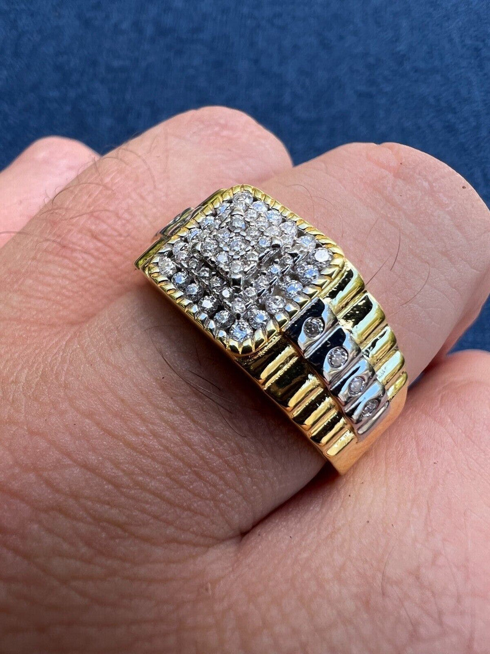 HarlemBling Mens MOISSANITE Ring14k Gold Plated Square Real 925 Silver Iced Pinky Hip Hop