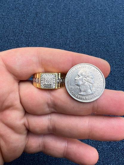 HarlemBling Mens MOISSANITE Ring14k Gold Plated Square Real 925 Silver Iced Pinky Hip Hop