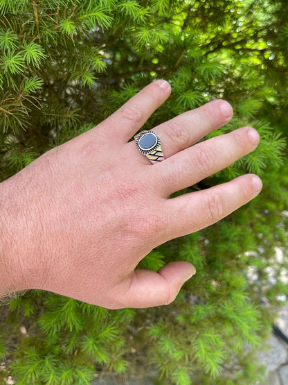 HarlemBling Mens Plain Real 925 Sterling Silver Black Onyx Stone Ring Miami Cuban Link Band