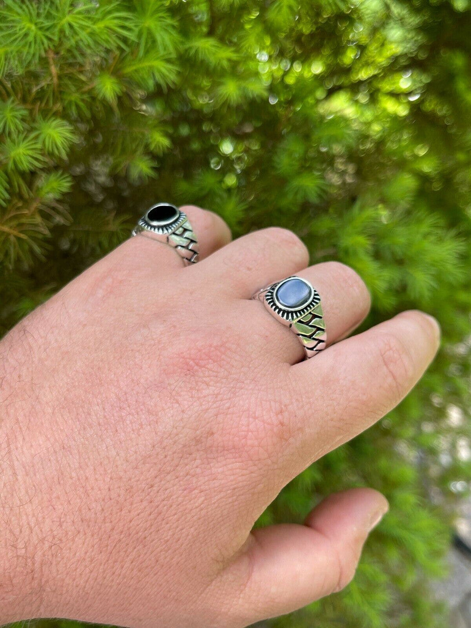 HarlemBling Mens Plain Real 925 Sterling Silver Black Onyx Stone Ring Miami Cuban Link Band