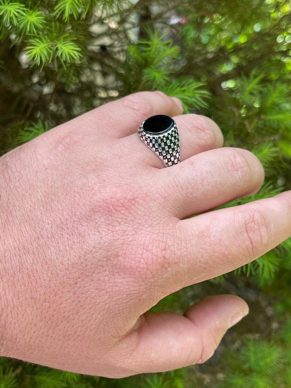 HarlemBling Mens Plain Real 925 Sterling Silver Black Onyx Stone Ring Pinky 7 8 9 10 11 12