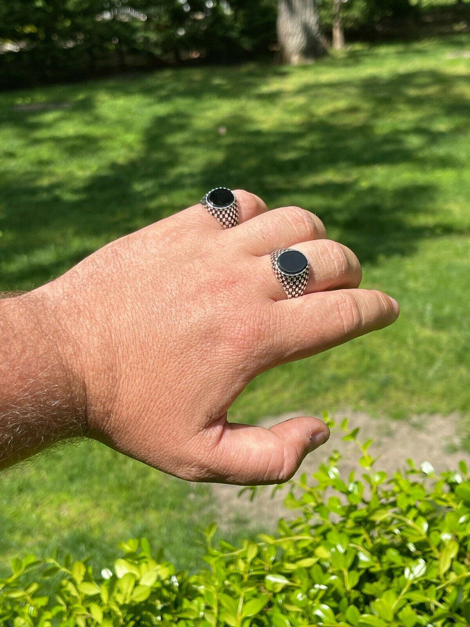 HarlemBling Mens Plain Real 925 Sterling Silver Black Onyx Stone Ring Pinky 7 8 9 10 11 12