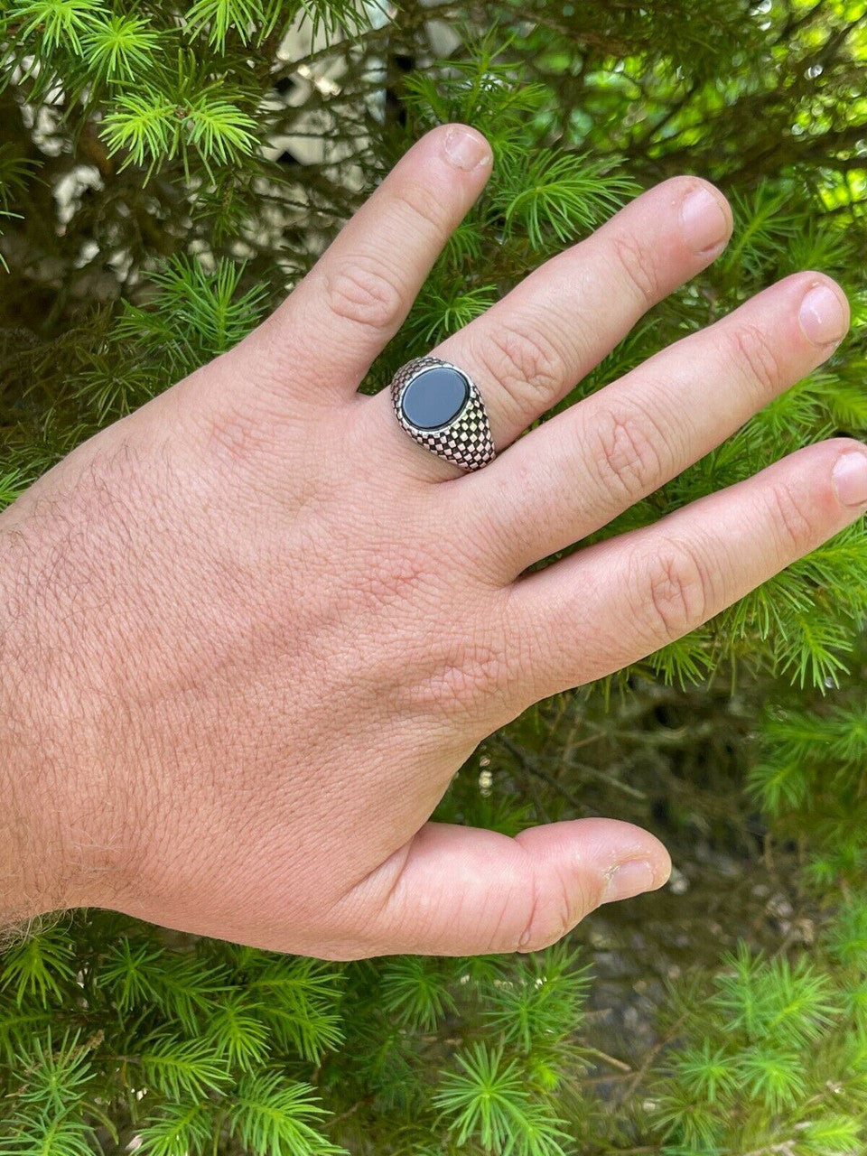 HarlemBling Mens Plain Real 925 Sterling Silver Black Onyx Stone Ring Pinky 7 8 9 10 11 12