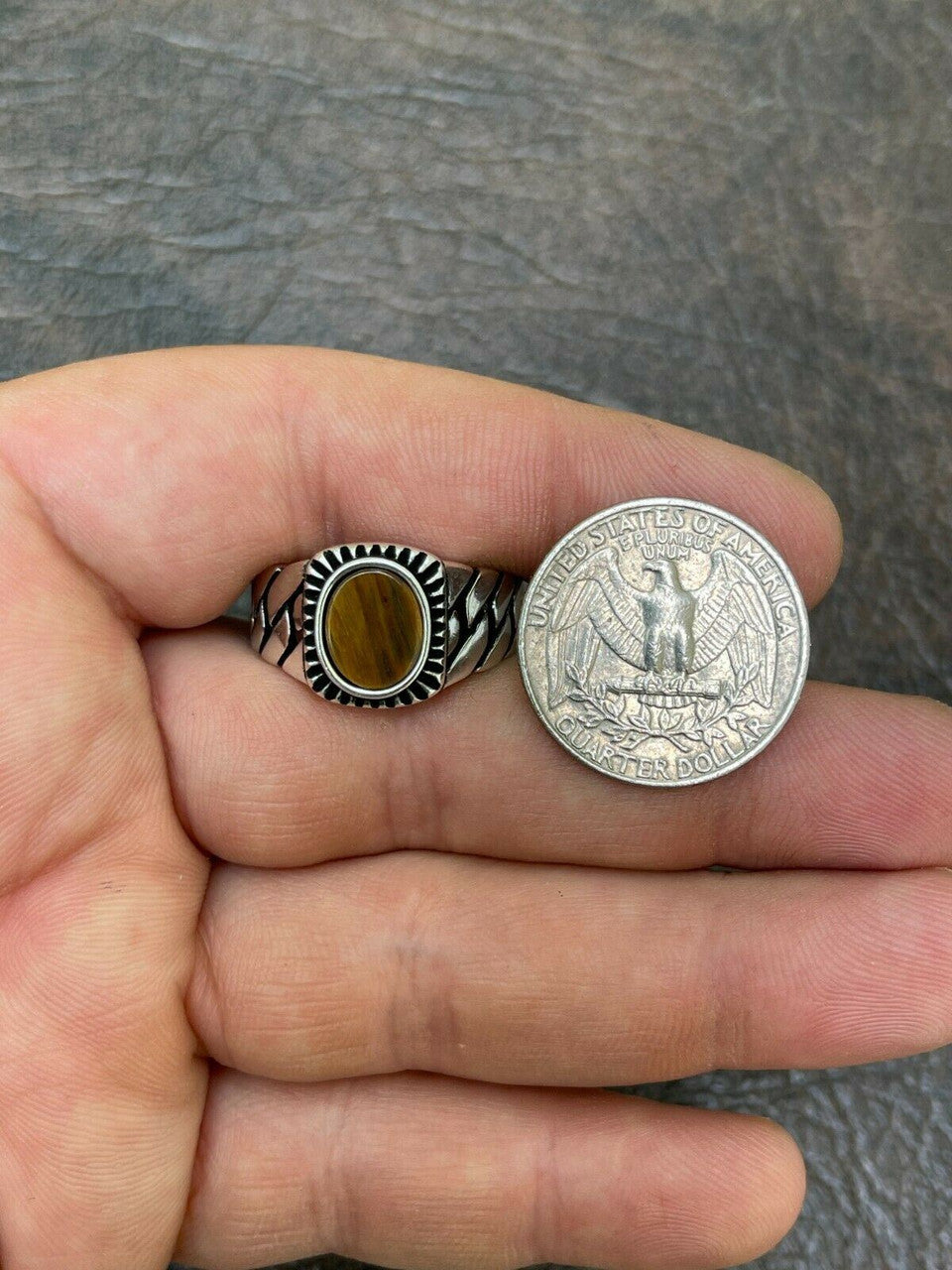 HarlemBling Mens Plain Real 925 Sterling Silver Black Tigers Eye Ring Miami Cuban Link Band