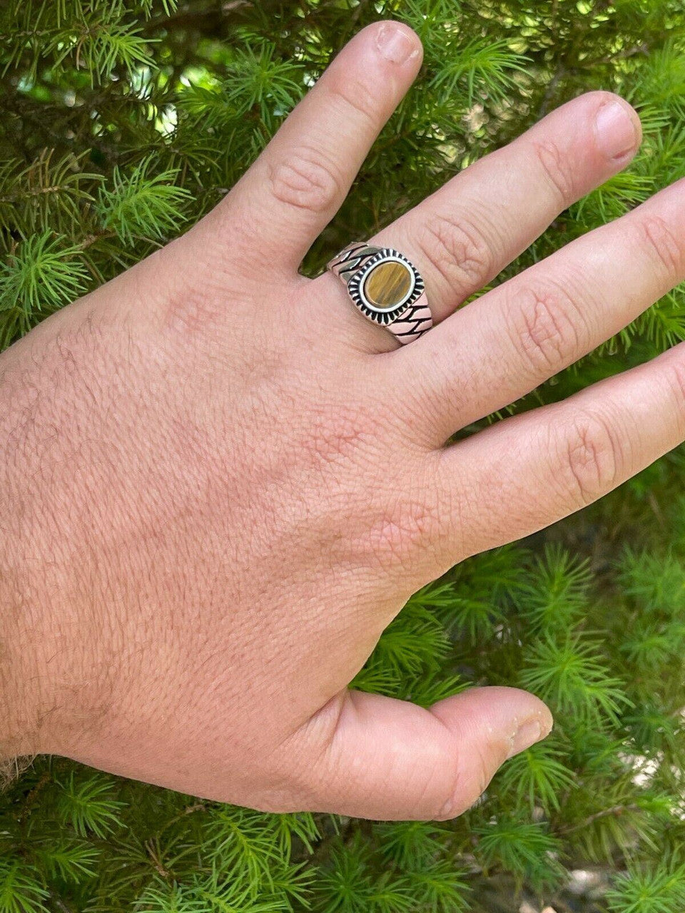 HarlemBling Mens Plain Real 925 Sterling Silver Black Tigers Eye Ring Miami Cuban Link Band