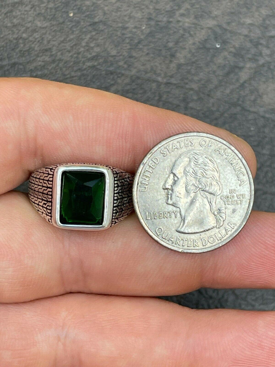 HarlemBling Mens Plain Real 925 Sterling Silver Green Emerald Stone Ring Size 7 8 9 10 11 12