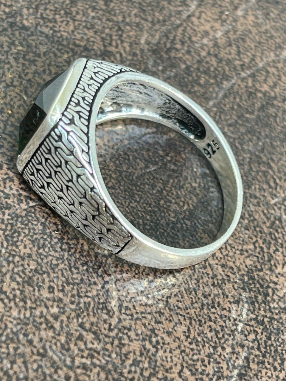 HarlemBling Mens Plain Real 925 Sterling Silver Green Emerald Stone Ring Size 7 8 9 10 11 12