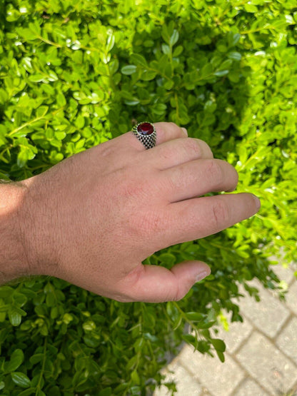 HarlemBling Mens Plain Real 925 Sterling Silver Ruby Red Stone Ring Pinky Or Signet Sz 7-13