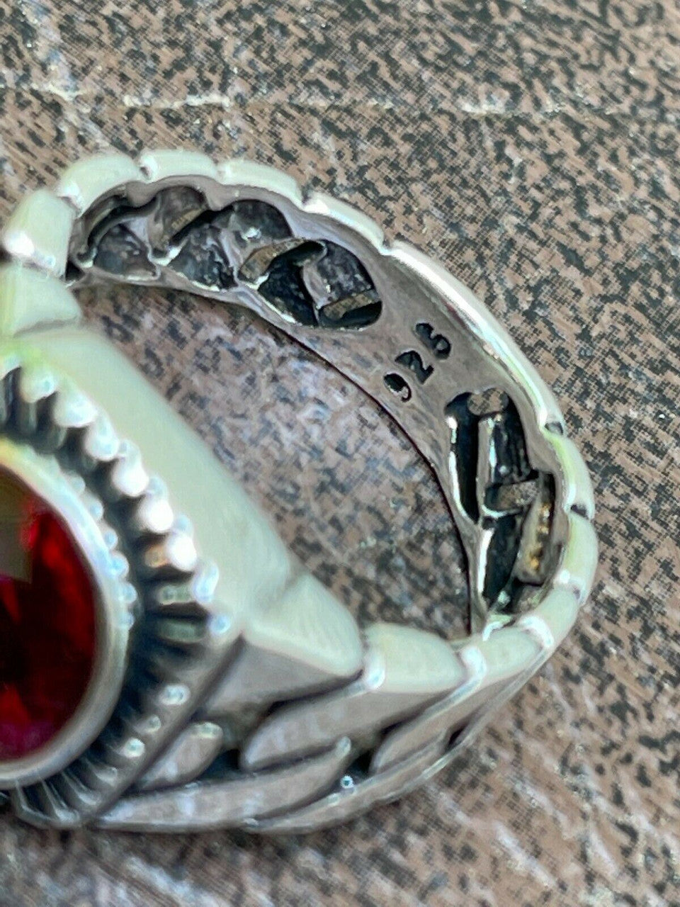 HarlemBling Mens Plain Real 925 Sterling Silver Ruby Red Stone Ring W Miami Cuban Link Band