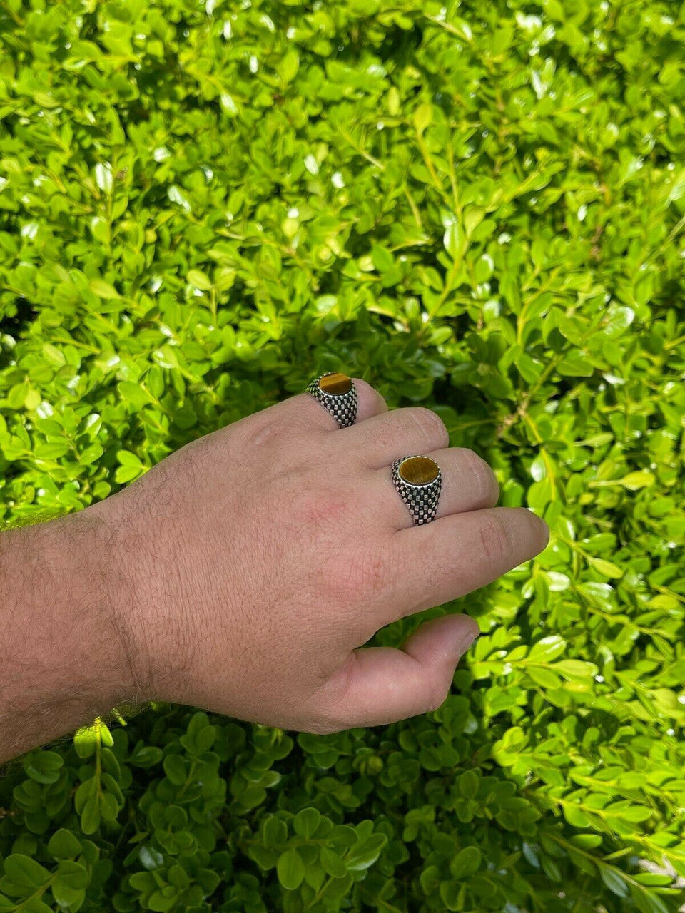 HarlemBling Mens Plain Real 925 Sterling Silver Tiger Eye Stone Ring Pinky 7 8 9 10 11 12 13