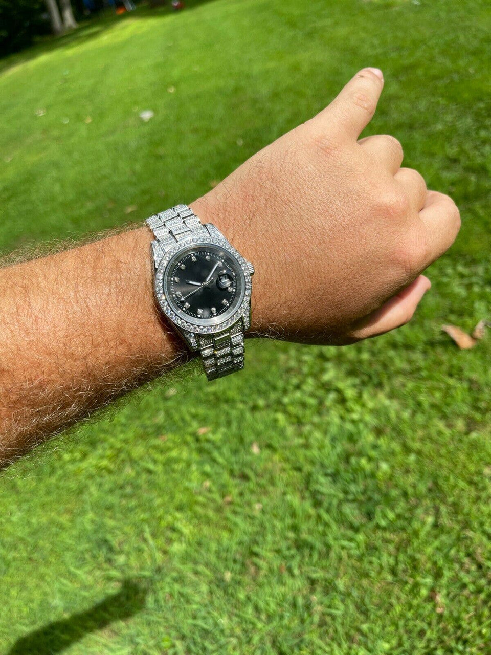 HarlemBling Mens Presidential Stainless 41mm Watch Fully Iced 12ct Flooded Out Diamond Bling