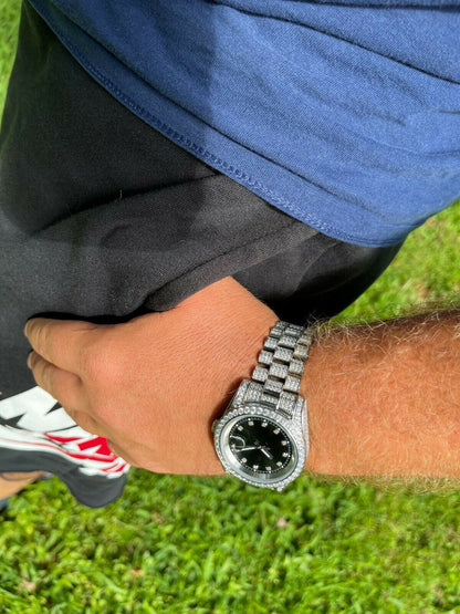 HarlemBling Mens Presidential Stainless 41mm Watch Fully Iced 12ct Flooded Out Diamond Bling