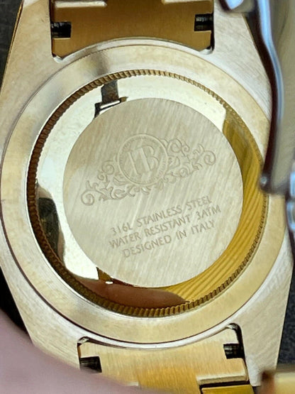 HarlemBling Mens Presidential Stainless Gold Plated Iced Bezel 41mm Automatic Movement Watch