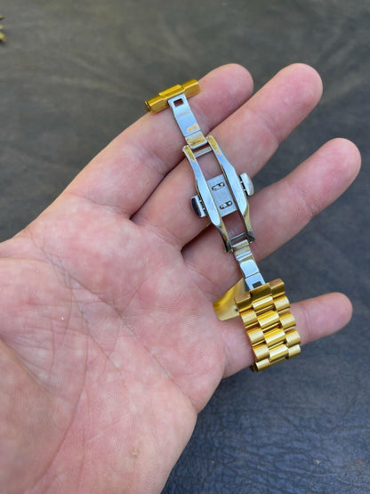 HarlemBling Mens Presidential Stainless Gold Plated Iced Bezel 41mm Automatic Movement Watch