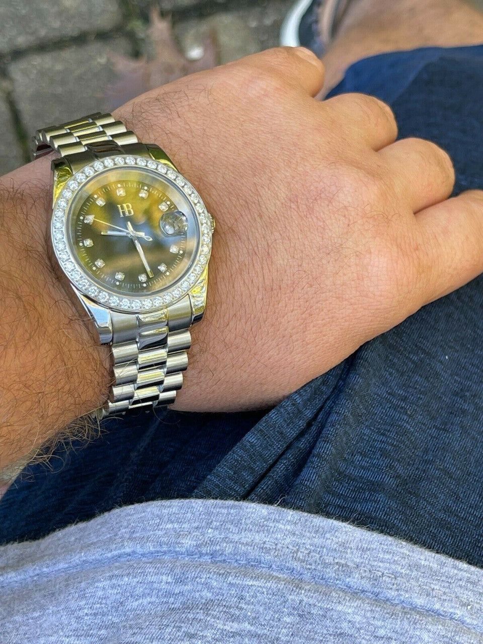 HarlemBling Mens Presidential Stainless Iced 3.3ct Moissanite Watch Pass Diamond Tester 41mm