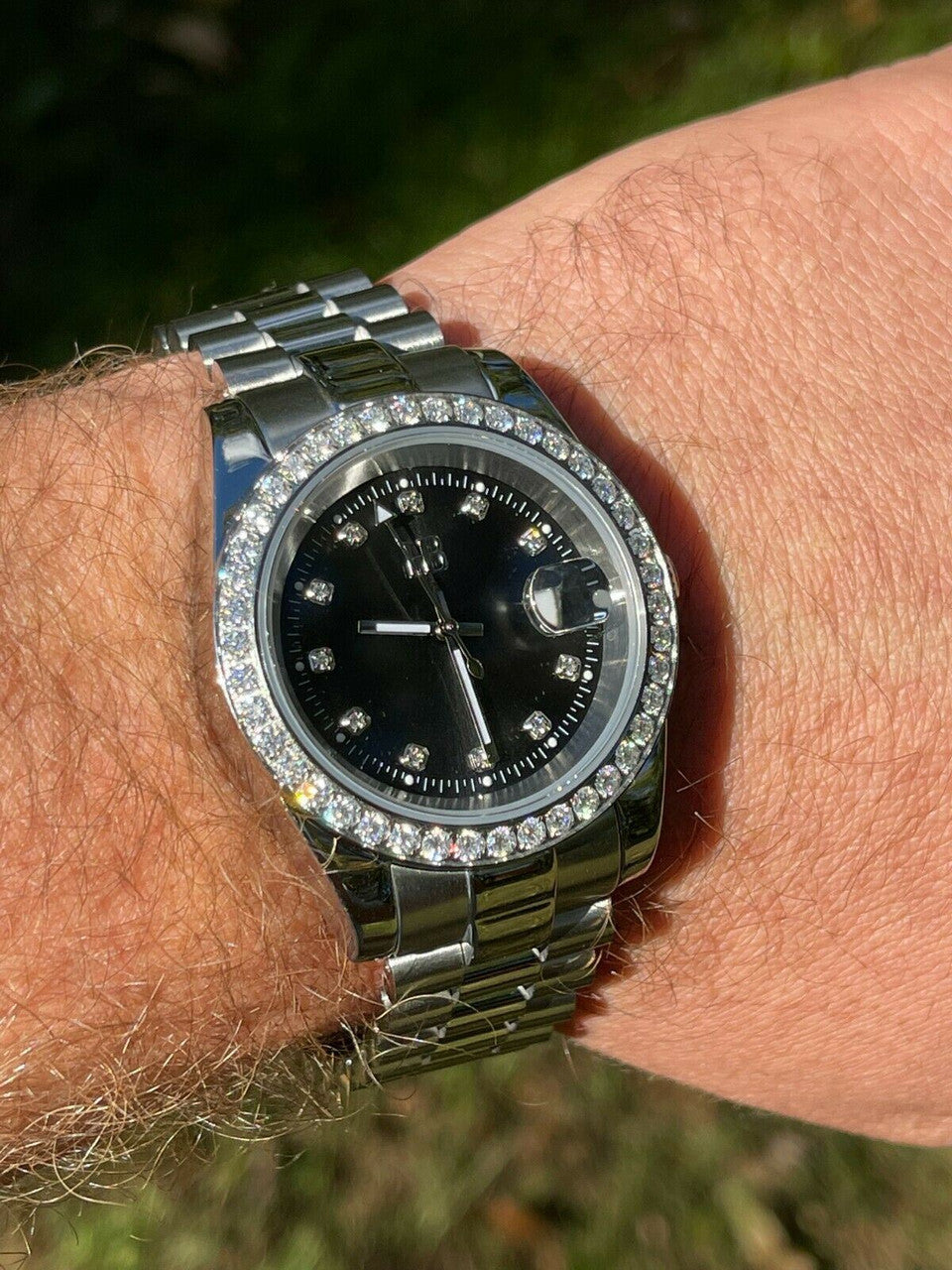 HarlemBling Mens Presidential Stainless Iced 3.3ct Moissanite Watch Pass Diamond Tester 41mm