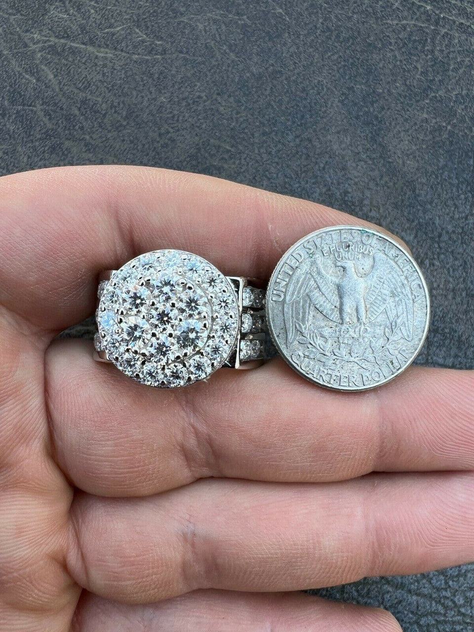 HarlemBling Mens Real 12ct MOISSANITE Ring Pass Diamond Test Iced Cluster Pinky RING Hip Hop