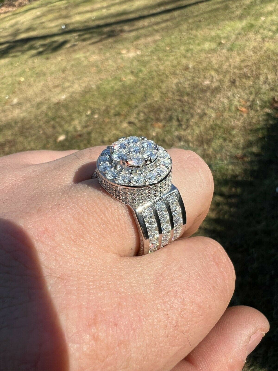 HarlemBling Mens Real 12ct MOISSANITE Ring Pass Diamond Test Iced Cluster Pinky RING Hip Hop