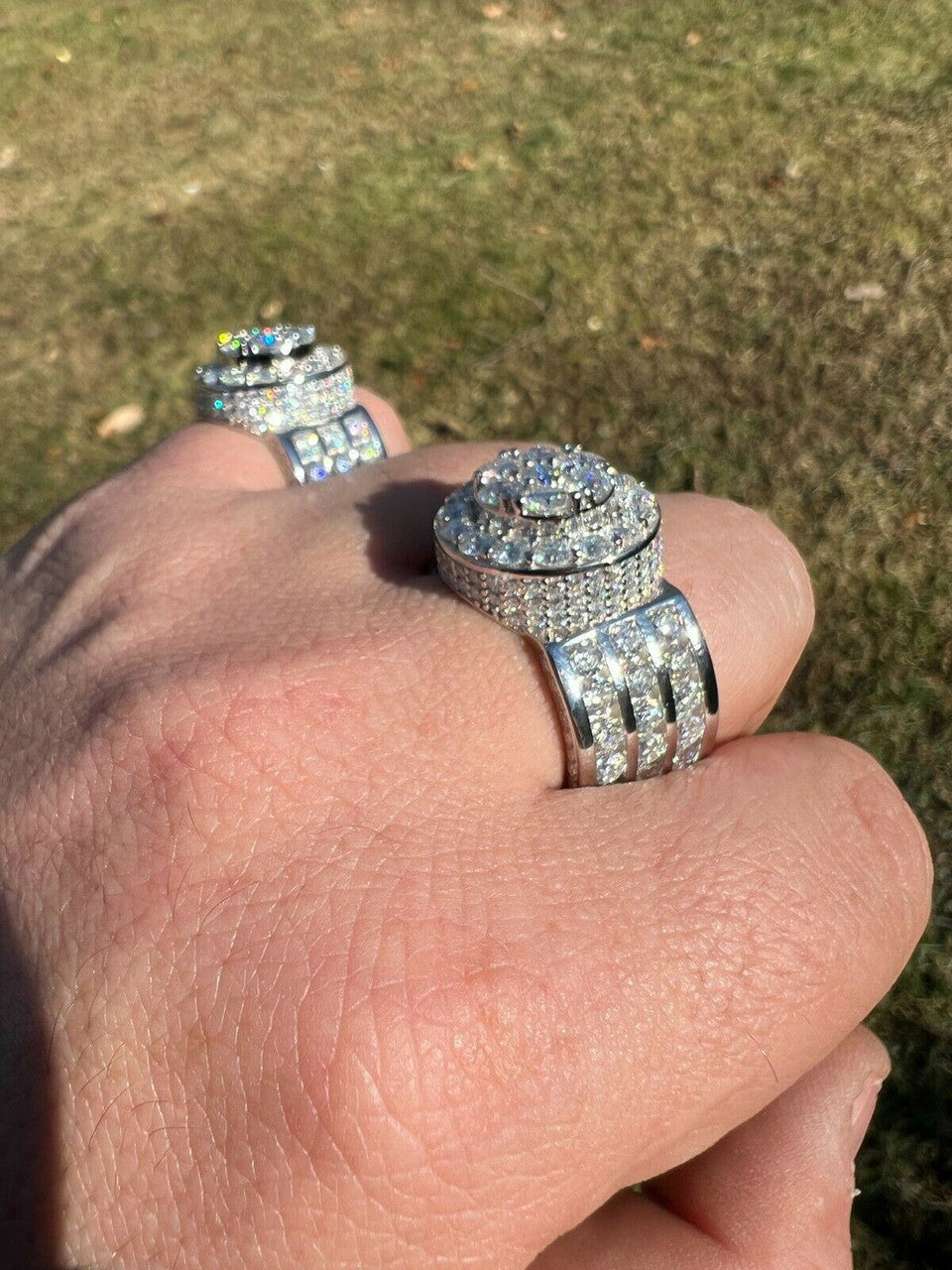 HarlemBling Mens Real 12ct MOISSANITE Ring Pass Diamond Test Iced Cluster Pinky RING Hip Hop