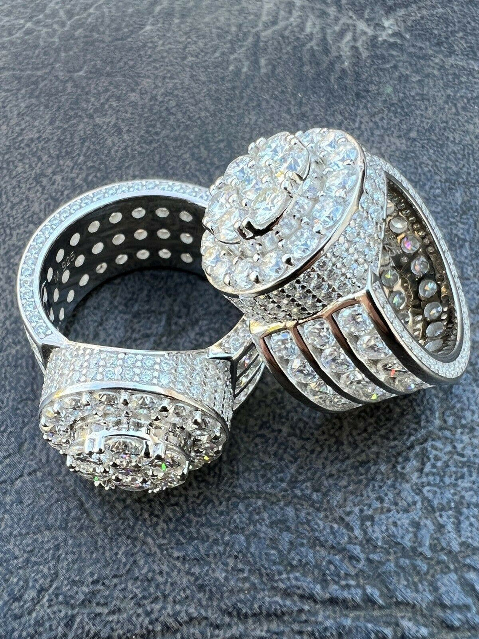 HarlemBling Mens Real 12ct MOISSANITE Ring Pass Diamond Test Iced Cluster Pinky RING Hip Hop