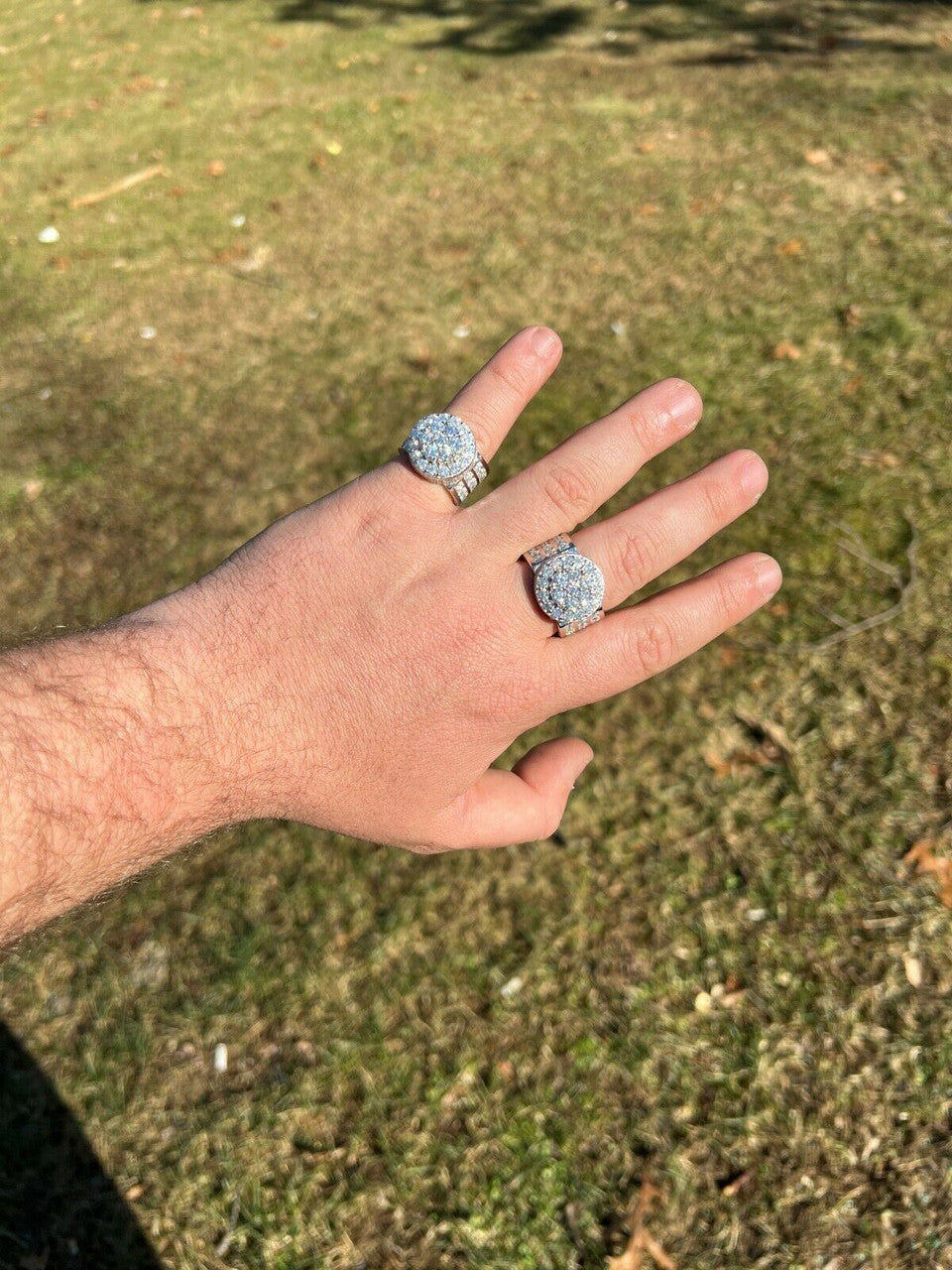 HarlemBling Mens Real 12ct MOISSANITE Ring Pass Diamond Test Iced Cluster Pinky RING Hip Hop