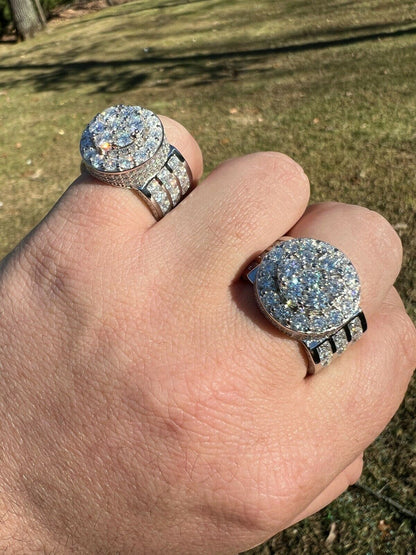 HarlemBling Mens Real 12ct MOISSANITE Ring Pass Diamond Test Iced Cluster Pinky RING Hip Hop