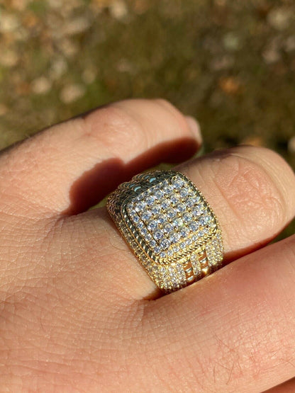 HarlemBling Mens Real 14k Gold and 925 Sterling Silver Ring Real Icy Cluster Hip Hop Pinky