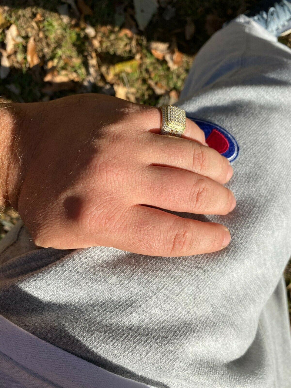 HarlemBling Mens Real 14k Gold and 925 Sterling Silver Ring Real Icy Cluster Hip Hop Pinky