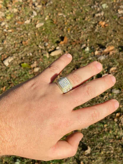 HarlemBling Mens Real 14k Gold and 925 Sterling Silver Ring Real Icy Cluster Hip Hop Pinky