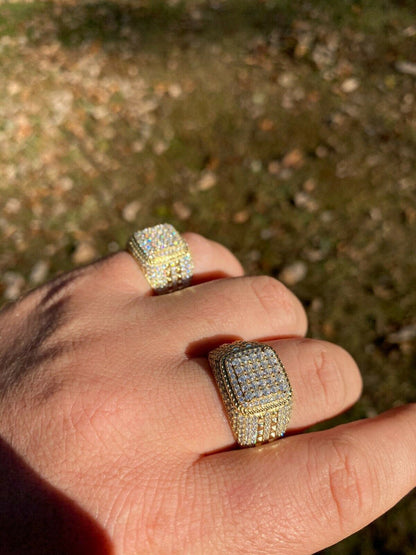 HarlemBling Mens Real 14k Gold and 925 Sterling Silver Ring Real Icy Cluster Hip Hop Pinky