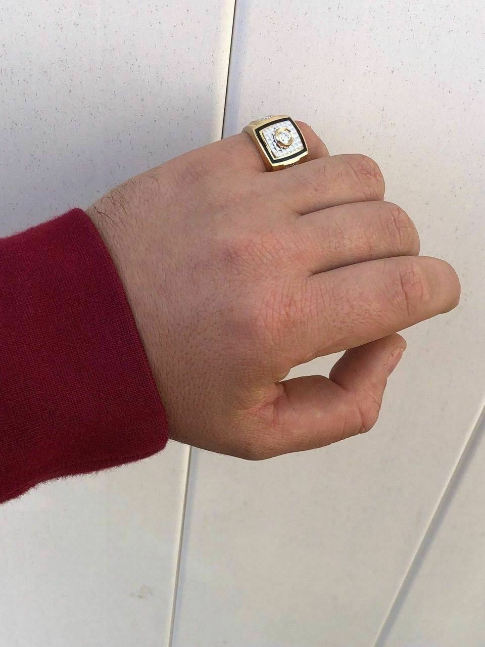 HarlemBling Mens REAL 14K Gold and Solid 925 Silver Solitaire Black Onyx and CZ Size 7-13 Pinky