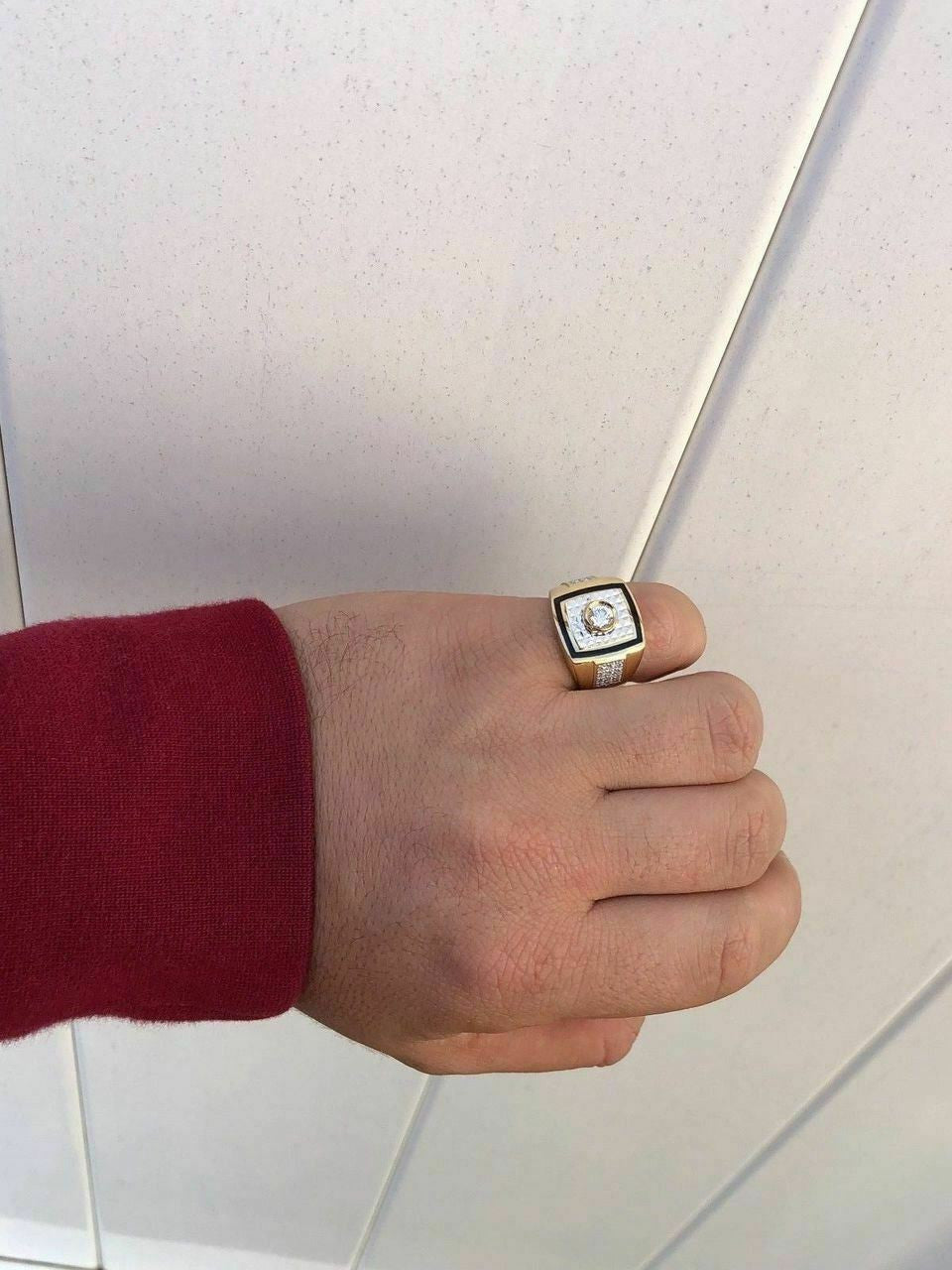 HarlemBling Mens REAL 14K Gold and Solid 925 Silver Solitaire Black Onyx and CZ Size 7-13 Pinky