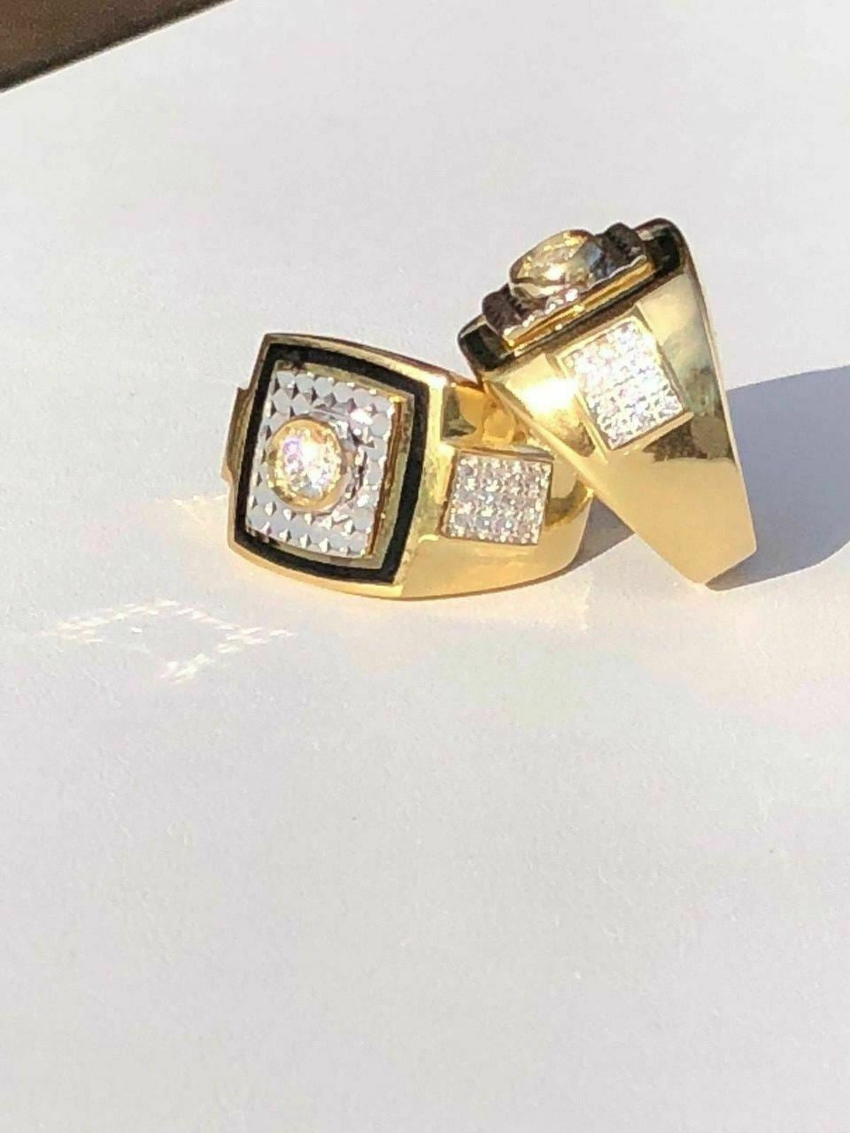 HarlemBling Mens REAL 14K Gold and Solid 925 Silver Solitaire Black Onyx and CZ Size 7-13 Pinky