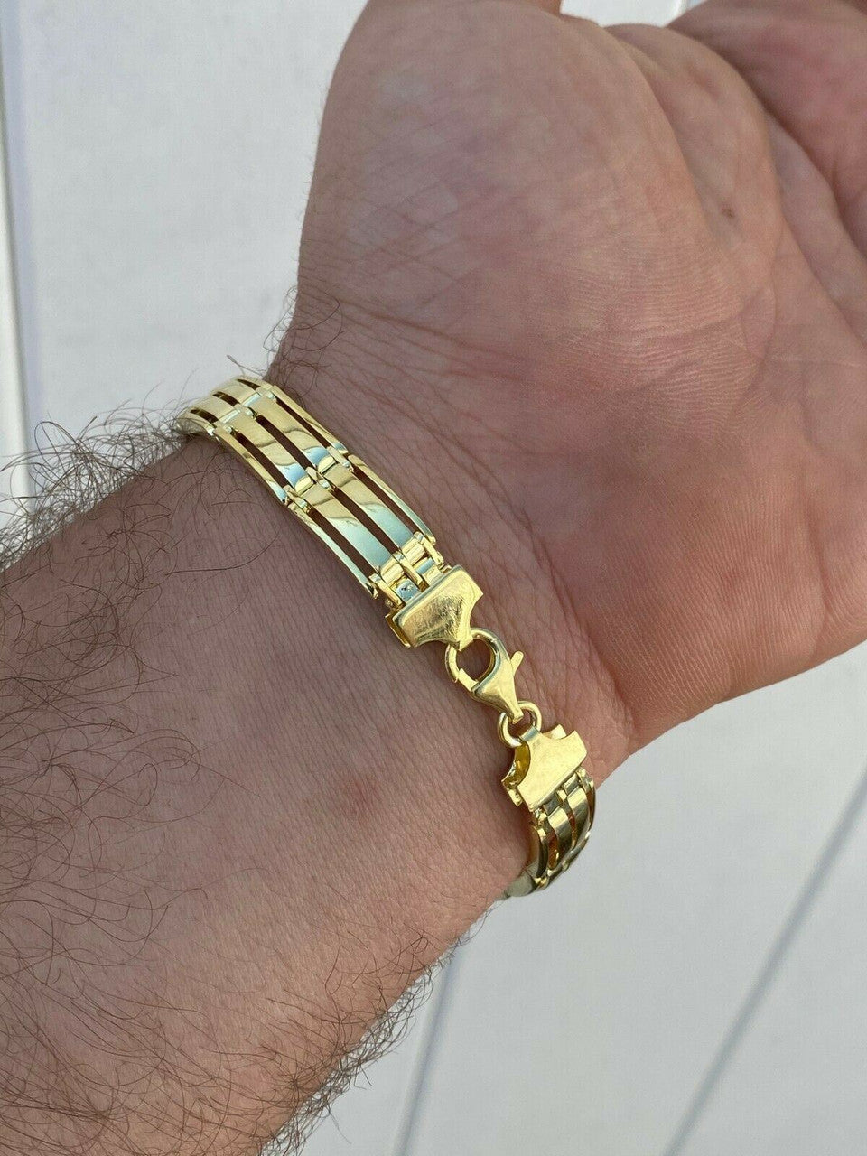 HarlemBling Mens Real 14k Gold Over 925 Sterling Silver Presidential Link Bracelet 10mm