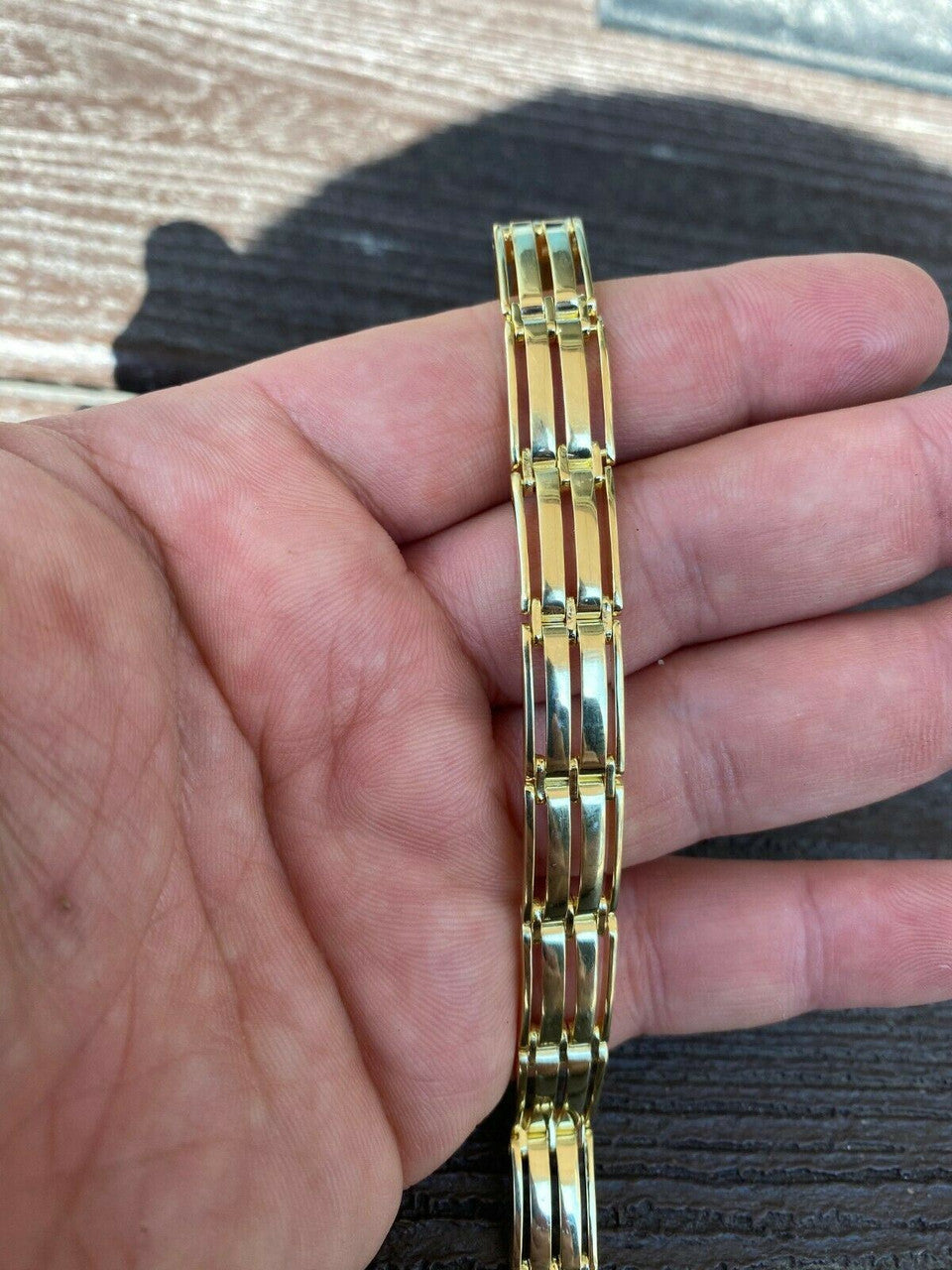 HarlemBling Mens Real 14k Gold Over 925 Sterling Silver Presidential Link Bracelet 10mm