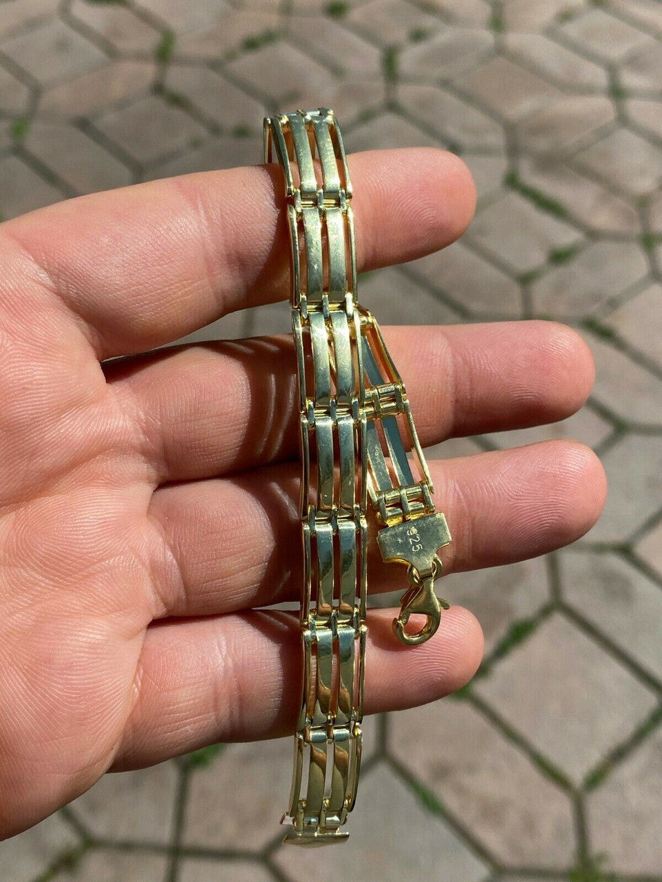 HarlemBling Mens Real 14k Gold Over 925 Sterling Silver Presidential Link Bracelet 10mm