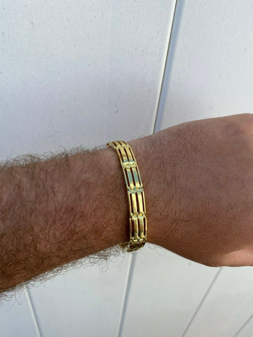 HarlemBling Mens Real 14k Gold Over 925 Sterling Silver Presidential Link Bracelet 10mm