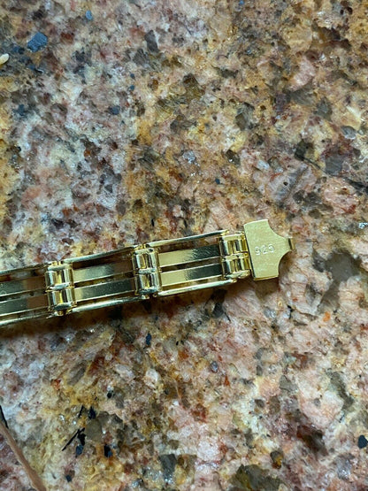 HarlemBling Mens Real 14k Gold Over 925 Sterling Silver Presidential Link Bracelet 10mm