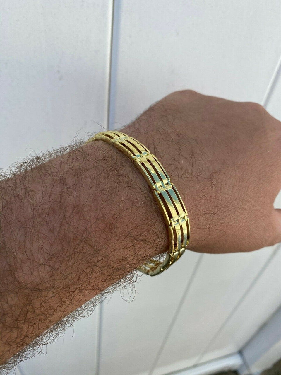 HarlemBling Mens Real 14k Gold Over 925 Sterling Silver Presidential Link Bracelet 10mm