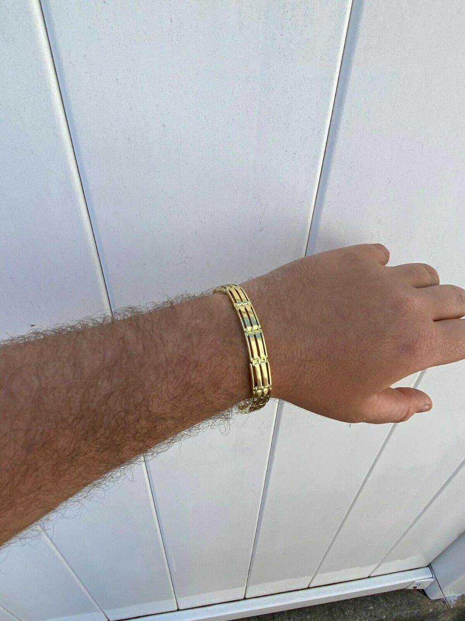 HarlemBling Mens Real 14k Gold Over 925 Sterling Silver Presidential Link Bracelet 10mm