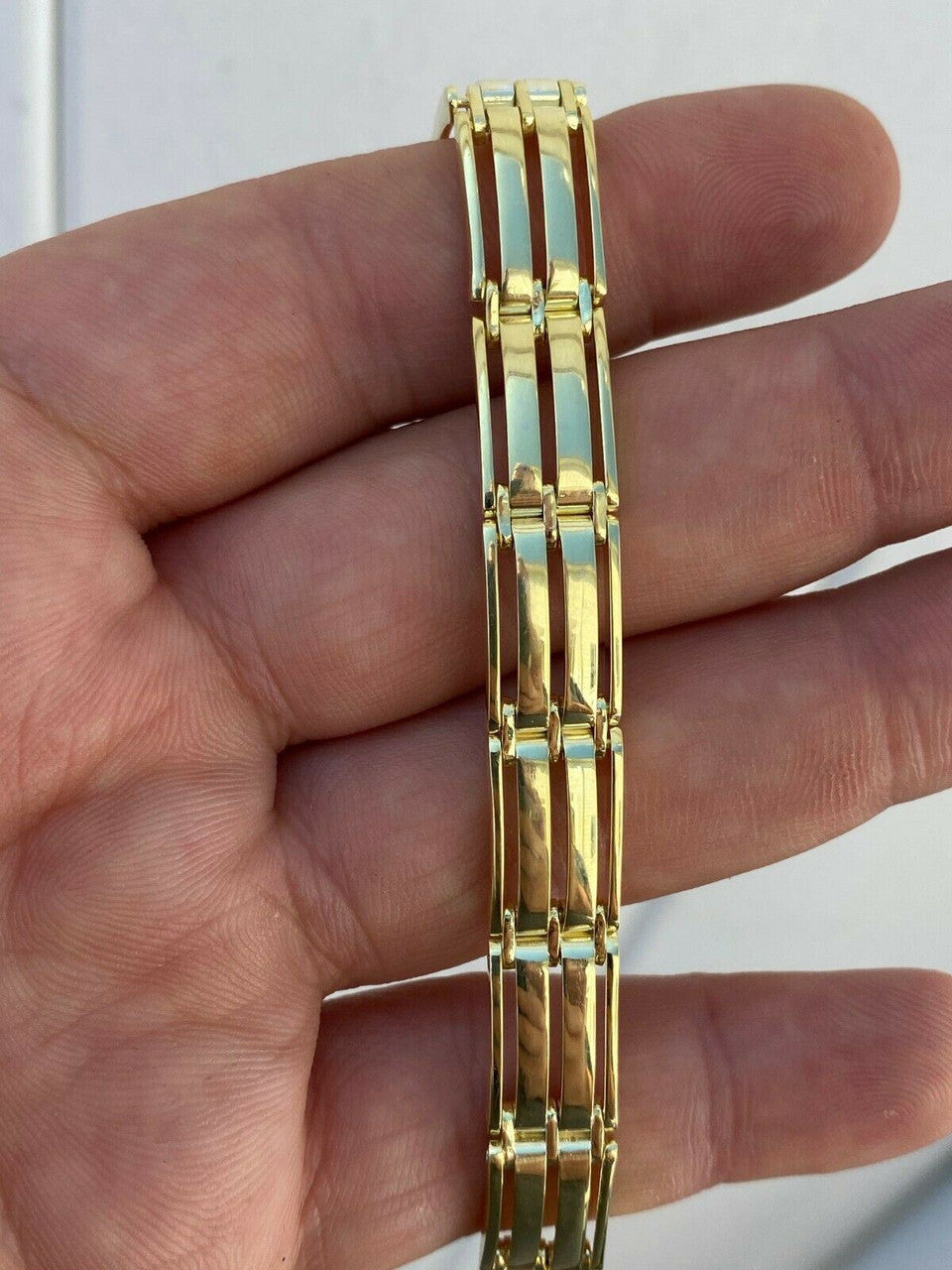 HarlemBling Mens Real 14k Gold Over 925 Sterling Silver Presidential Link Bracelet 10mm