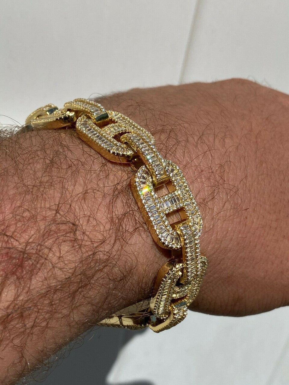 Men‚Äôs Real 14k Gold Over Solid 925 Silver Baguette Gucci Link