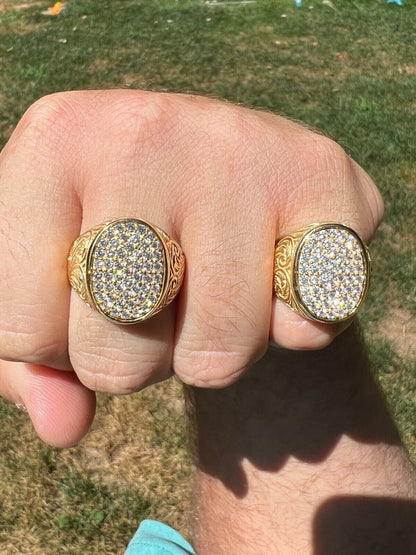 HarlemBling Mens Real 14K Gold Plated 925 Silver Iced CZ Pinky Ring Hip Hop 7 8 9 10 11 12