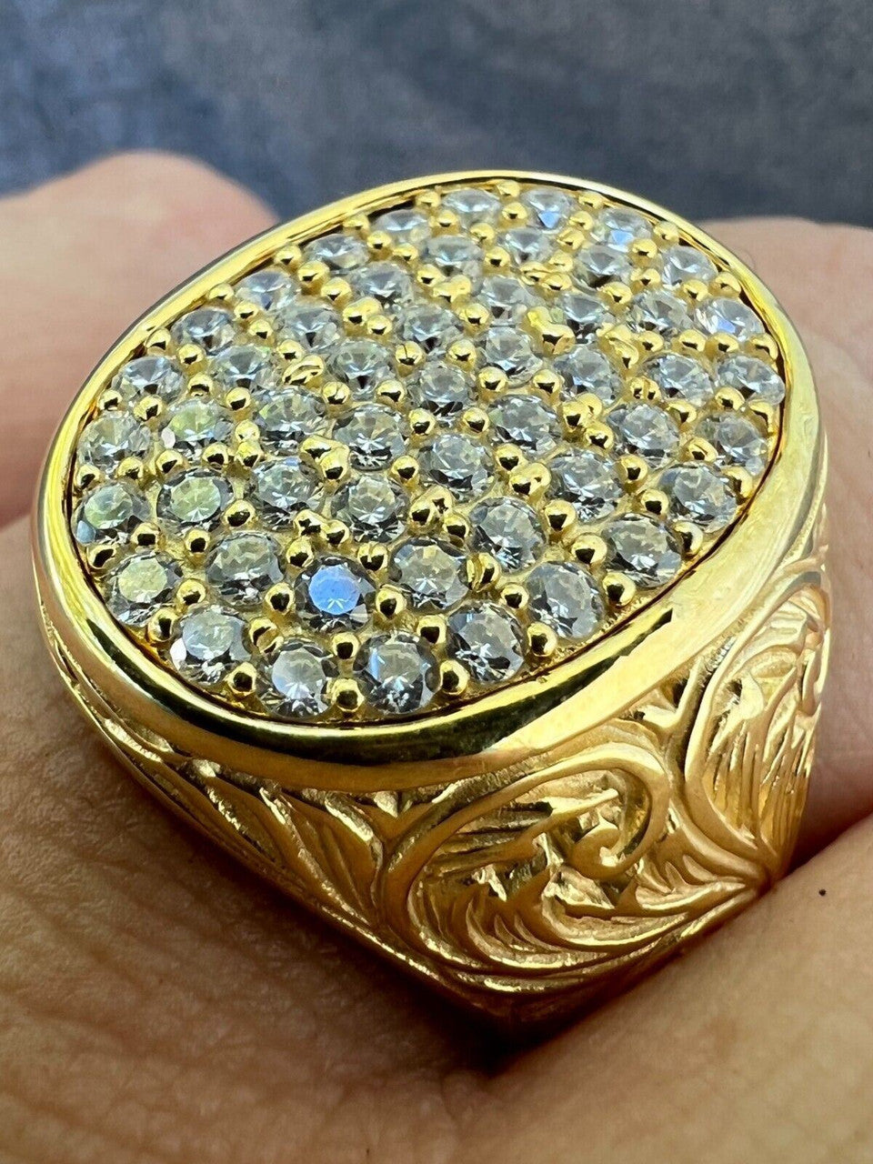HarlemBling Mens Real 14K Gold Plated 925 Silver Iced CZ Pinky Ring Hip Hop 7 8 9 10 11 12